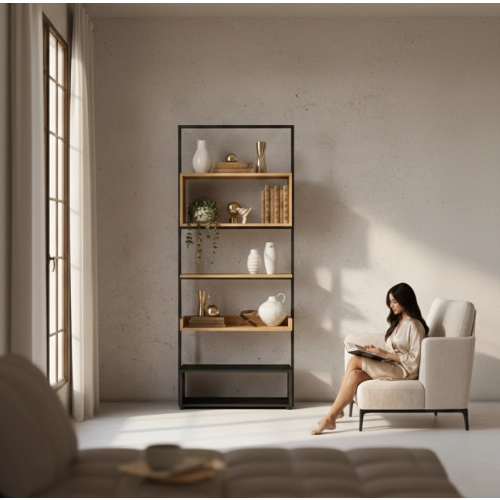 REGAŁ NA KSIĄŻKI METALOWE DREWNO LITE DĄB JESION OLCHA RNK-124